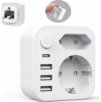 Cestovní adaptér CESTOVNÍ ADAPTÉR EU do UK NABÍJEČKA TYP G Adaptér do zásuvky s 3 USB + 1 USB-C