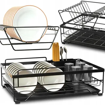 Organizace kuchyně ODKAPÁVAČ NA NÁDOBÍ DVOUÚROVŇOVÝ ODKAPÁVAČ S TÁCEM STOJÍCÍ VELKÝ ČERNÝ KOŠÍK