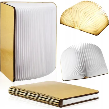 Lampička NOČNÍ LAMPA LED LAMPA NA STŮL SKLÁDACÍ SVÍTÍCÍ DŘEVĚNÁ KNIHA