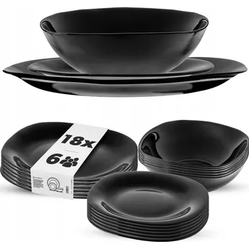 Talíř JÍDELNÍ SERVIS SADA TALÍŘŮ 18 ks TALÍŘE KOMPLET JÍDELNÍ SOUPRAVA ČERNÁ