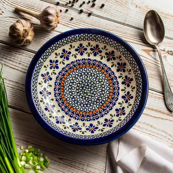 Talíř Hluboký jídelní talíř Bolesławiec Keramika 22 cm - dek. DU60 (druhý druh)