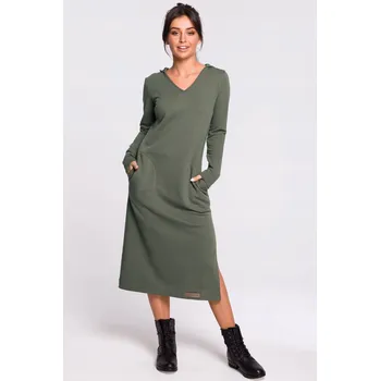 Dámské šaty Dámské maxi ŽENSKÉ ŠATY S KAPUCÍ khaki, velikost 36 S