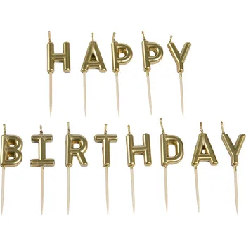 Svíčka Zlaté narozeninové svíčky nápis „Happy Birthday“ | 14 ks