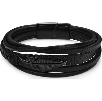 Náramek Pánský vícevrstvý náramek pírko černá 18,5 cm