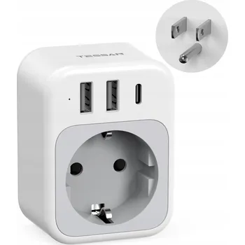 Elektrická zásuvka 2x Cestovní adaptér UK-EU typ G 4v1 USB-C USB-A TESSAN