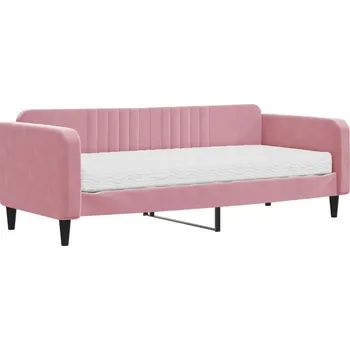 Pohovka Růžová pohovka s matrací 223 x 100 x 75 cm, samet 2-v-1