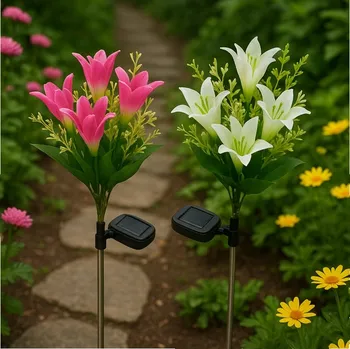 Venkovní osvětlení Solární Lampa LED Květiny Lilie - 14 Květů, Výška 70 cm, Zapichovací