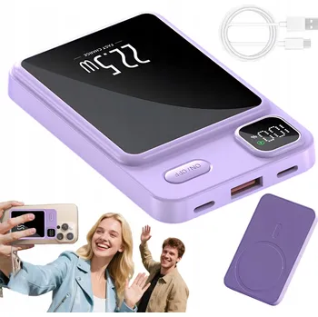Powerbanka MAGNETICKÁ POWERBANKA MODERNÍ 10000MAH PD 22.5W LED FIALOVÁ
