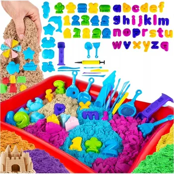 Hračka na písek Kinetický písek Preston 3 kg vícebarevná sada 30 dílů s bazénkem