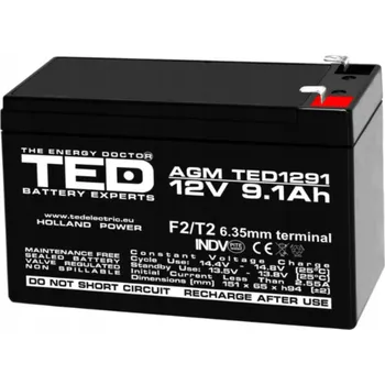 Záložní baterie Bezúdržbový Akumulátor TED 12V 9.1Ah F2 pro pokladny, hračka, UPS, alarmy TED003263