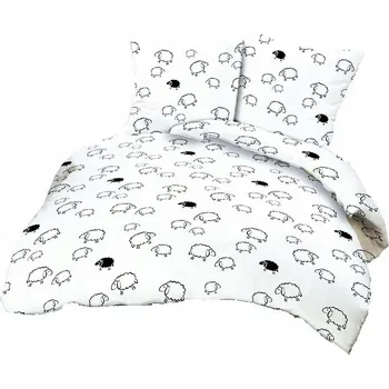 Povlečení Krepové povlečení 140x200 bílé s beránky černé se zapínáním na knoflíky bavlna
