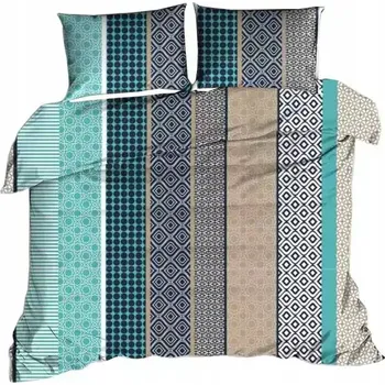 Povlečení Krepové povlečení 160x200 tyrkysová béžová, vícebarevné, proužky hráškové KARO