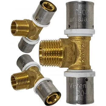 rozdělovač topení T-ROZDĚLOVAČ S VNITŘNÍM ZÁVITEM PEX PERT ALUPEX LISOVACÍ Ø 20x1/2"GZx20 MOSAZNÝ PROFIL U