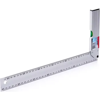 Hliníkový stolařský úhelník s vodováhou, 350 mm, TA4107