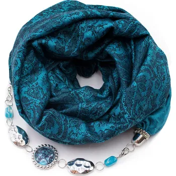 Šála Magotex Šála pašmína s bižuterií - tyrkysová s černým vzorem