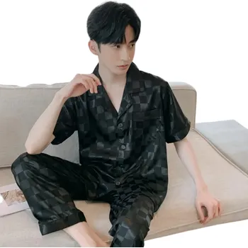 Pánské pyžamo Pánské pyžamo krátký rukáv a kraťasy s límečkem Knoflíkové zapínání Kapsička Polyester Černé s ornamenty XL