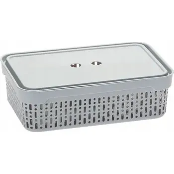 Úložný box KONTEJNER KOŠ ORGANIZÉR AŽUR VÍKO SVĚTLE ŠEDÝ 29,5×20,5×9 Cm M