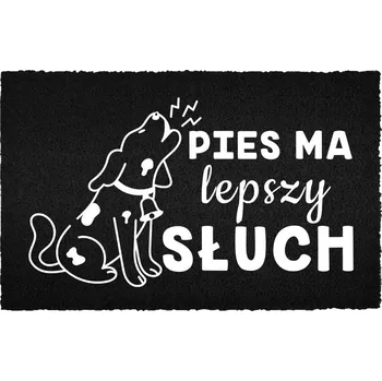 Rohožka KOKOSOVÁ VSTUPNÍ ROHOŽKA ČERNÁ 40X60 KE DVEŘÍM - ZÁBAVNÁ "LEPŠÍ SLUCH"