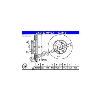 Brzdový kotouč Brzdový kotouč ATE 24.0122-0149 (AT 422149) - RENAULT
