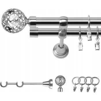 GARNÝŽ KOVOVÁ DVOJITÁ 160 CM 19 MM EFEKT OCELI MOON, KROUŽKY SE ŽABKAMI