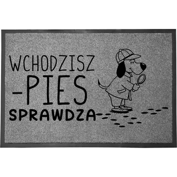 Rohožka VCHODOVÁ ROHOŽKA ŠEDÁ 40X60 KE DVEŘÍM VTIPNÁ S HUMOREM PES KONTROLUJE