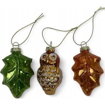 Vánoční dekorace Vánoční ozdoby podzimní vánoční baňky na stromeček koule sova list lístek 3 ks