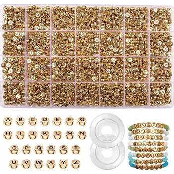 kreativní sada Korálky s písmeny na náramky DIY, zlaté kovové, sada 1450 ks