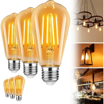 Žárovka 6 KS LED žárovka filament E27 ST64 4W retro Vintage kouřová jantarová teplá
