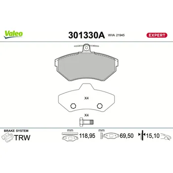 Brzdová destička Sada brzdových destiček, vždy 4 kusy v sadě VALEO 301330A