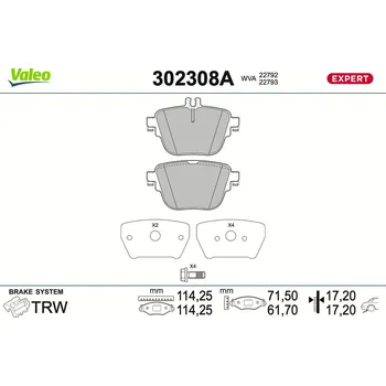 Brzdová destička Sada brzdových destiček, vždy 4 kusy v sadě VALEO 302308A