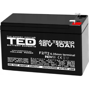 Záložní baterie Akumulátor bezúdržbový TED 12V 10Ah F2, pokladna, hračka, UPS, alarm TED002730