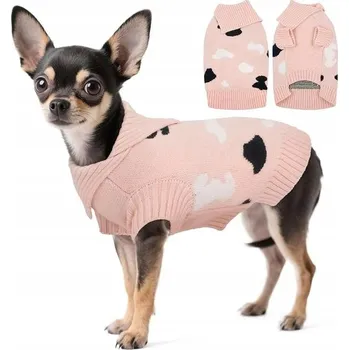 Dámský svetr Svetr pro psa s rolákem, teplý pletený, velikost S, růžový