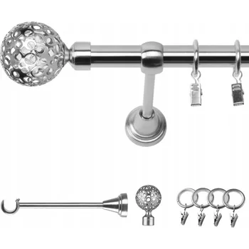 GARNÝŽ KOVOVÁ JEDNOŘADÁ 120 CM 19 MM EFEKT OCELI MOON, KROUŽKY SE ŽABKAMI