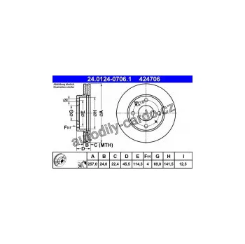 Brzdový kotouč Brzdový kotouč ATE 24.0124-0706 (AT 424706) - HYUNDAI