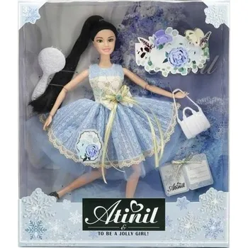 Panenka Krásná panenka Atinil v elegantních modrých šatech s krajkou