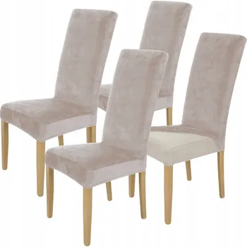 Potah na židli 6 KS POTAH NA ŽIDLI VYSOKÉ OPĚRADLO STUDENÁ BÉŽOVÁ VELUR ELASTICKÝ