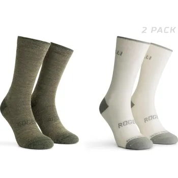 ROGELLI Funkční zimní ponožky Rogelli MERINO se 40% vlny – 2 páry, bezešvá špička BÉŽOVÁ|ZELENÁ