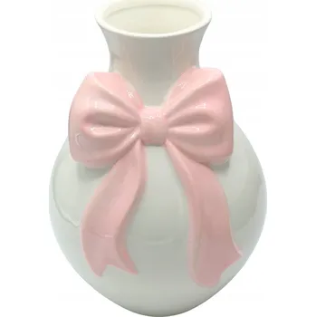Váza Keramická váza bílá s růžovou mašlí Malá elegantní dekorativní váza
