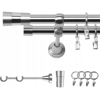 GARNÝŽ KOVOVÁ DVOJITÁ 480 CM 19 MM EFEKT OCELI DORIS S KROUŽKY SE ŽABKAMI
