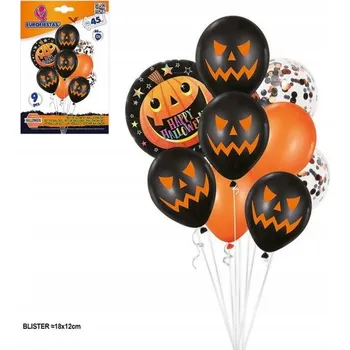 Balónek Sada 9 balónků + fólie balónek 17''/45cm Halloween dýně černo-oranžové