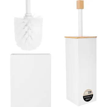 WC štětka WC kartáč toaletní bílý nerezová ocel bambus sada do toalety