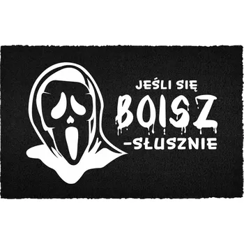Rohožka KOKOSOVÁ VSTUPNÍ ROHOŽKA ČERNÁ PŘED DVEŘE S NÁPISEM "BOJÍŠ SE? - SPRÁVNĚ"