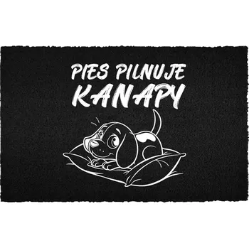 Rohožka KOKOSOVÁ VSTUPNÍ ROHOŽKA ČERNÁ 40X60 PRO PEJSKAŘE - PES HLÍDÁ GAUČ
