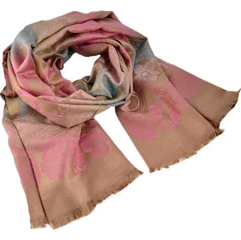 Šála Šála zimní oboustranná - hnědo-růžová s potiskem květin