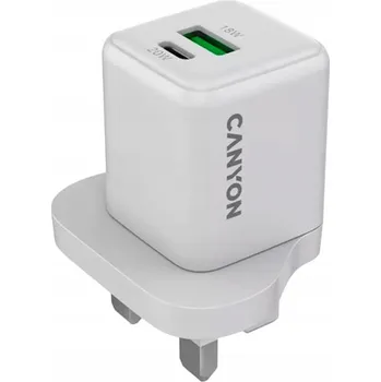 GaN 20W nabíječka 1xPD 1xQC s UK zástrčkou pro telefon Canyon CU20AC, bílá