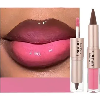 Tužka na rty 2v1 Matná rtěnka 3,5 g a plumping lesk na rty 2,5 g Bezbarvý nelepivý lesk Objemový efekt Dva kroky líčení rtů 3