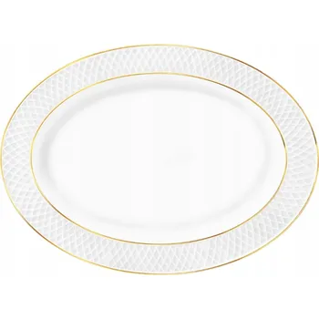 Talíř Oválný talíř BÍLÝ se zlatým okrajem premium PLOCHÝ porcelán 20x14 cm WILMAX
