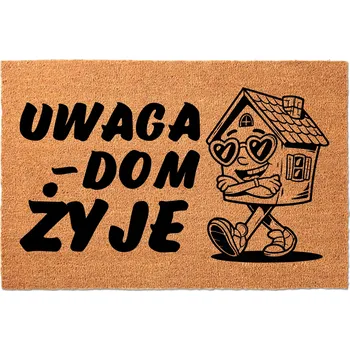 Rohožka KOKOSOVÁ VSTUPNÍ ROHOŽKA 40X60 KE DVEŘÍM - VTIPNÁ, HUMORNÁ - POZOR, DŮM ŽIJE