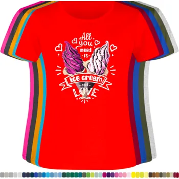 Dámské tričko damske-levne-bavlnene-tricko-digitalni-potisk-zmrzlina-laska Barva: Red - červená, velikost: S