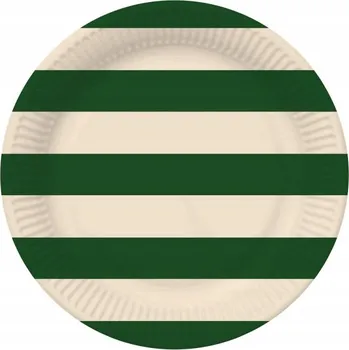 Party nádobí Papírové talířky Proužky (zeleno-béžové) 18 cm, 6 ks